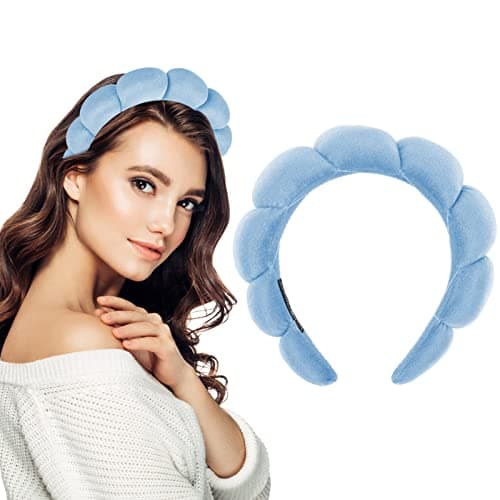 Image of Yolev Spa Headband for Women, Makeup Headband Sponge Skincare Headband Soft Terry Cloth Fabric Hairband Hair Accessories for Washing Face, Makeup Removal, Shower, Skincare (Blue)