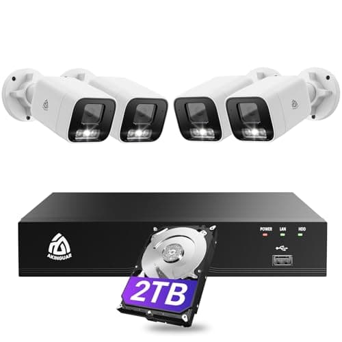 Image of 8CH 5MP CCTV Security Camera System, 8-Port 4K NVR with 2TB HDD, 4 x 5MP Outdoor PoE IP Cameras, Person/Vehicle Detection, 2-Way Audio, Color Night Vision, Spotlight & Siren, 24/7 Continuous Recording