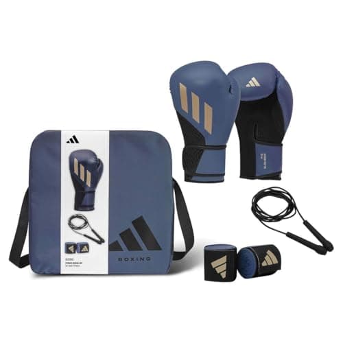 Image of adidas Boxing Set - Speed Tilt 200 12oz Boxing Gloves, 350cm Hand Wraps, and Skipping Rope Packaged in Recycled Polyester Tote Bag - Ideal for Boxing Training and Sparring - Blue