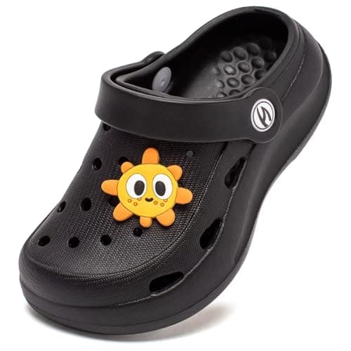 Image of HOBIBEAR Kid's Unsiex Garden Shoes Cute Cartoon Slides Sandals Clogs(Black, 7 UK Child)