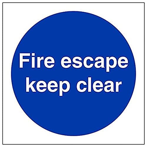 Image of Vsafety 18004AF-R'Fire Escape Keep Clear' Sign, Square, 100 mm x 100 mm (Pack of 3)