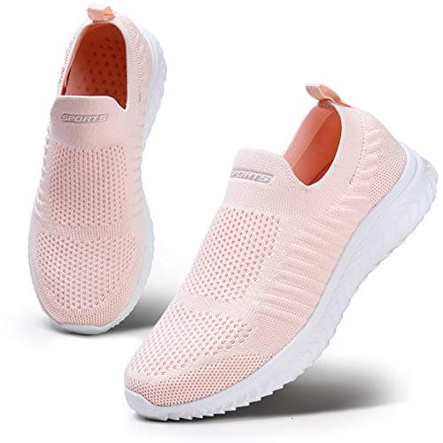 Image of Slip On Walking Shoes for Women Light Trainers Elastic Go Running Sneakers Soft Tennis Shoes Breathable Mesh Sports Gym Shoes Christmas Pink UK/5