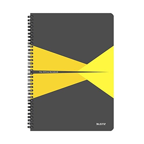 Image of Leitz 44960015 A4 Stiff Cover Notebook, Yellow (Wire Bound, 90 Sheets, Ruled, 1 Bookmark, 90 gsm Ivory Paper, Office Range)