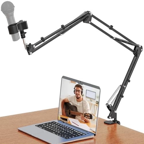Image of Jubor Table Microphone Arm Stand, Desk Microphone Boom Arm with 3/8" to 5/8" Screw, Adjustable Mic Mount Suspension Holder with Table Mount Clamp, Perfect for TikTok Live-Streaming, Singing