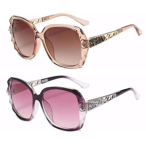 Image of masanoya 2 Pack HD Anti Glare Sunglasses with Polarized Lens for Man and Women UV Protection Trendy Oversized Sun Glasses (Champagne&Purple)