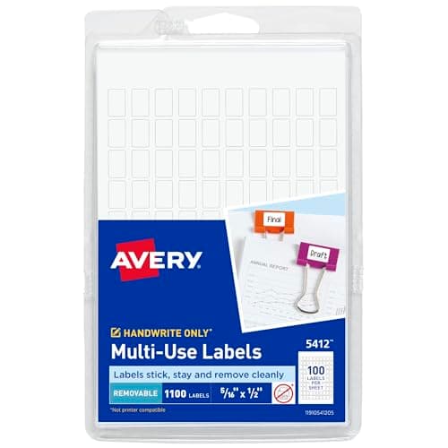 Image of Avery Removable Rectangular Labels, 0.31 x 0.5 Inches, White, 18 Packs (5412)