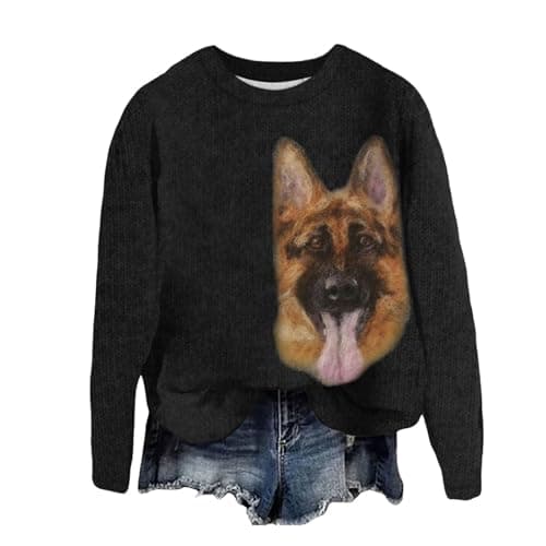 Image of Generisch Pullover Women's Jumper Sweatshirt Long Sleeve Shirt without Hood Christmas Jumper Christmas Dog Thick Needle Print 3D Crew Neck Hoodie Street Trend Thick Needle Fabric Top, black, S