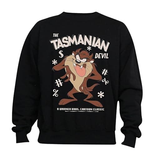 Image of LOONEY TUNES Men's Vintage Tasmanian Devil Sweatshirt Large Black