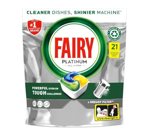Image of Fairy Platinum All In One Dishwasher Tablets, Lemon, 21 Tablets