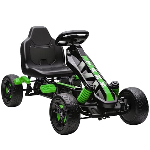 Image of AIYAPLAY Pedal Go Kart, Ride on Racer with Freewheel System, Brake, Non-Slip EVA Wheels, Metal Frame, Go Kart for Kids Ages 3-6 Years, Green