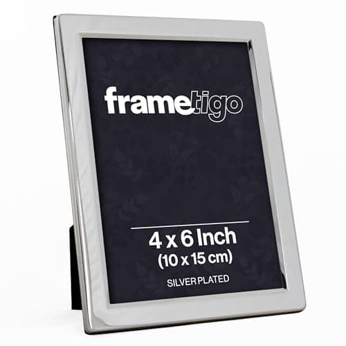 Image of Frametigo - Silver Plated Flat Edge Photo Frame, 4"x6" (10x15cm) Photo Size - Velvet Frame Backing & Stand - Real Glass Window - Tarnish-Resistant - Landscape or Portrait Orientation