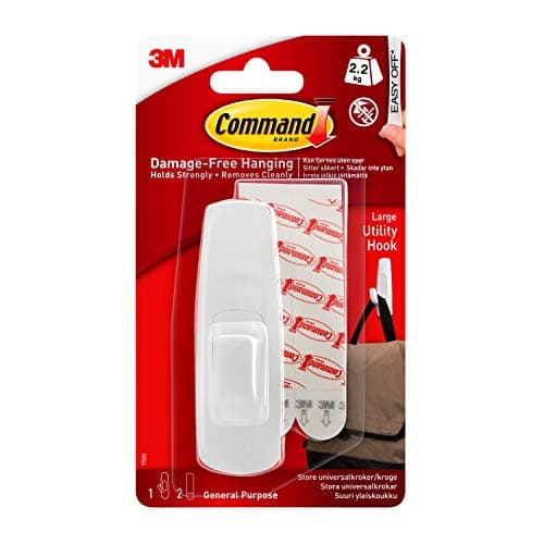 Image of Command Large Utility Hook, Pack of 1 Hook and 2 Adhesive Strips, White - Damage Free Hanging - Holds up to 2.2kg