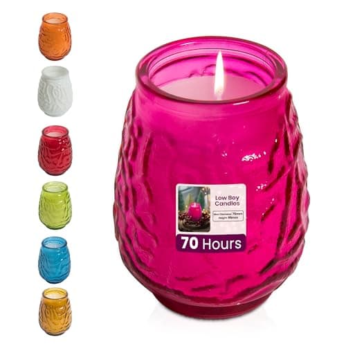 Image of We Can Source It Ltd – 1 x Low Boy Glass Jar Candles with 70 Hour Burn Time – Fuchsia Pink Wax Jars for Home, Garden, Restaurant & Commercial Use – Lead-Free Cotton Wick