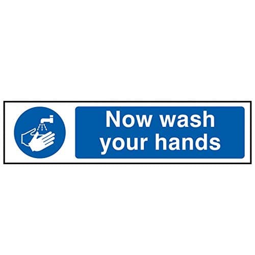 Image of Scan SCA5014 Self adhesive PVC sign - Now wash your hands - 200 x 50mm