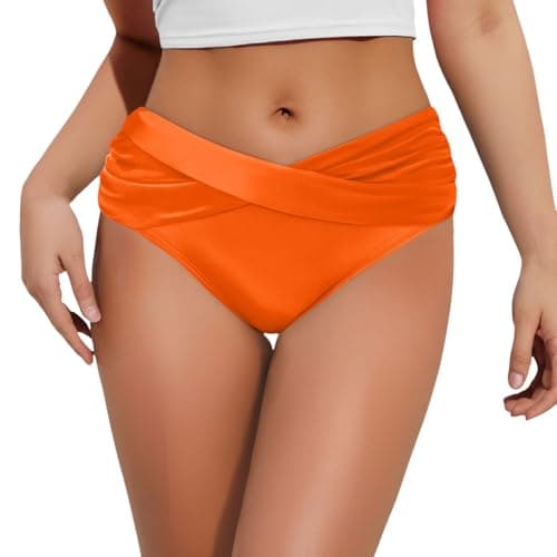 Image of Generisch Women's Bikini Bottoms Front Swimsuit Ruched Swimsuit Bottoms, orange, M