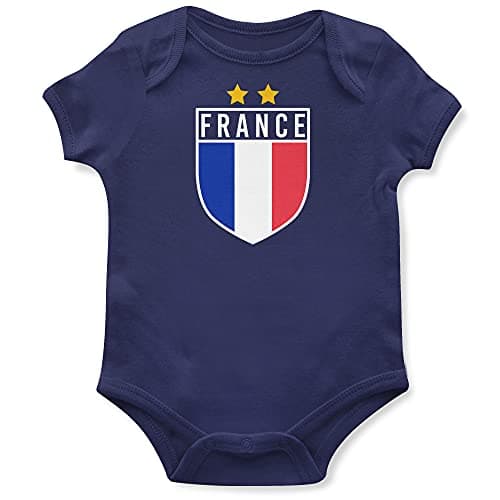 Image of Purple Print House Baby Boys France Flag Badge Retro Babygrow - Football Country European 2021 Supporters Gifts for Baby - 2020 French Tournament Footy Soccer Top, 3-6 Months, Navy