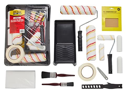 Image of Fit For The Job 21pcs Ultimate Paint Rollers & Trays Set - Paint Brushes,Dust Sheet,Sandpaper,Tape & More-Roller Sets for Painting Walls & Ceilings with Emulsion,Mini Rollers for Painting Wood & Metal