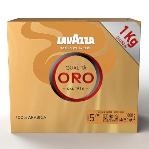 Image of Lavazza, Qualità Oro 1kg Ground Coffee Ideal for Mocha Pot, Filtered Coffee and French Press with Aromatic Notes of Fruit and Flowers, 100% Arabica, Intensity 5/10, Medium