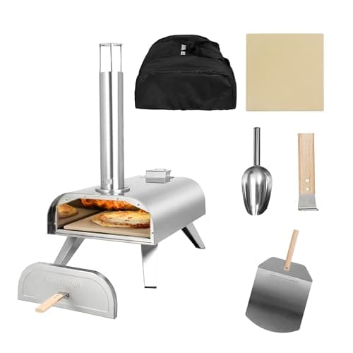 Image of George Foreman Outdoor 12 Inch Wood Pellet Portable Wood Fired Pizza Oven Stainless Steel with Paddle and Carry Bag, BBQ Oven & Smoker, Foldable Legs GFWPPO1SSPC