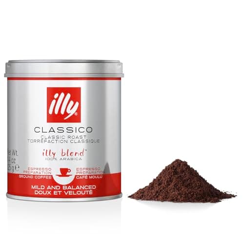 Image of illy Classico Ground Coffee, Medium Roast, 100% Arabica, Finely Ground for Espresso Machines, Suitable for Moka Pot & Stovetop Coffee Makers, 125g Tin