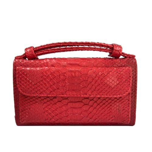 Image of XYMYYXGS Genuine Leather Snake Print Women Chain Shoulder Crossbody Clutch Bag, red, One size