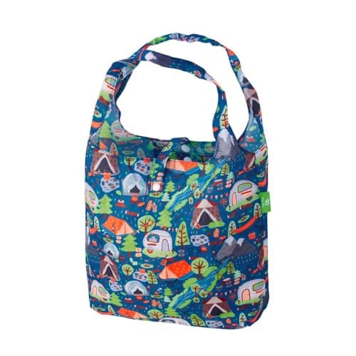 Image of ECO CHIC Lightweight Foldable Reusable Shopping Bag Water Resistant Tote Bag (Cosy Camping Blue)