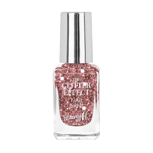 Image of Barry M Glitter Effect Nail Paint, Shade Pink Raving Rose|Pink Glitter Nail Polish
