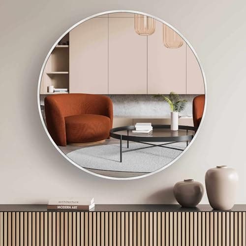 Image of nielsen HOME Jaron Round Wall Mirror - Silver 80 cm – Aluminium Frame - Modern Minimalist Home Décor