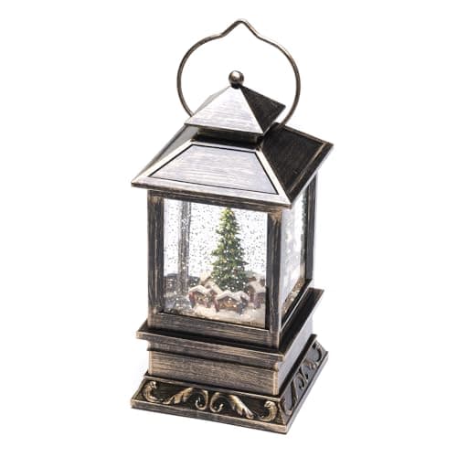 Image of Konstsmide Christmas Lights LED Snow Globe Lantern"Christmas Market and Tree Scene", Water Filled/Water Spinner/Indoor(IP20)/Battery Operated: 3xC 1.5V (excl.)/Christmas Lantern 1 Warm White Diodes