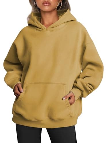 Image of Famulily Womens Vintage Hoodies Jumpers Cotton Loose Fit Fleece Lined Basic Fall Clothes Yellow M