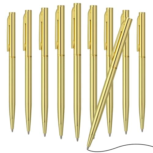 Image of Candcamp 10 Pack Metal Ballpoint Pens, 1.0 mm Retractable Ballpoint Pens Black Ink Gold Pen with Stainless Steel Clip Smooth Writing Pen for Teachers Students Colleagues Office Wedding Present