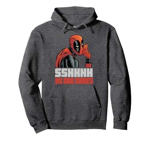 Image of Marvel Deadpool Sshhhh No One Cares Pullover Hoodie, Adult Unisex, Dark Heather Grey, Medium