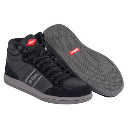 Image of Lee Cooper LCSHOE099 Workwear Mens Work Safety Retro High Top Protective Steel Toecap Midsole Boot Trainer, Black/Grey, 7 UK