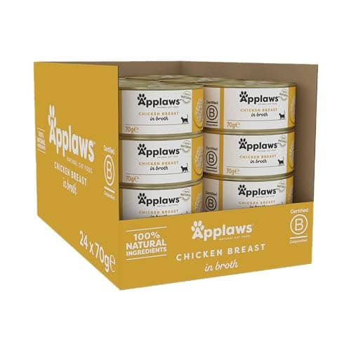 Image of Applaws 100% Natural Wet Cat Food, Chicken Breast in Broth 70 g Tin​, 24 x 70 g Tins