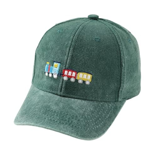 Image of LYZOURBB Toddler Boys Washed Cotton Baseball Caps Girls Boys Little Trains Embroideries Baseball Cap Adjustable Sun Hats for 2-8Years Green