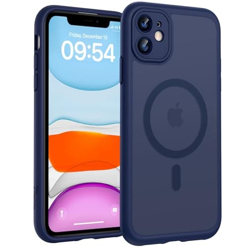 Image of TOCOL for iPhone 11 Case, Fit for MagSafe, Upgraded Full Camera Protection, 14FT Military Grade Shockproof Magnetic Thin Slim Frosted Translucent Matte Back Phone Cover (Dark Blue)