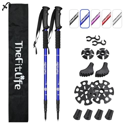 Image of TheFitLife Hiking Walking Trekking Poles - 2 Pack With Antishock And Quick Lock System, Telescopic, Collapsible, Ultralight For Hiking, Camping, Mountaining, Backpacking, Walking, Trekking