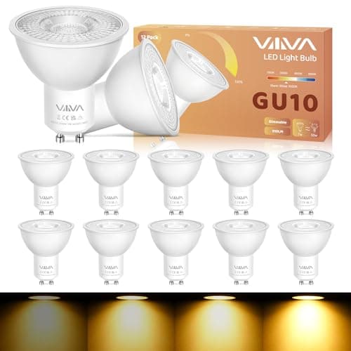 Image of VIIIVA GU10 Led Bulbs Warm White Dimmable-12 Packs,7W 3000K Spotlight Light Bulb, (50W Equivalent) Energy Saving, CRI>80, 510LM, 38° Beam Angle, Non-Flicker, for Home Lighting