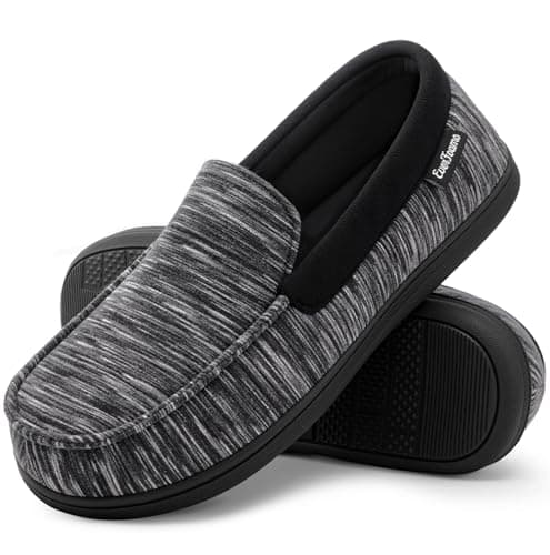 Image of EverFoams Men's Knit Moccasin Slippers Memory Foam House Shoes for Indoor Outdoor Astro Black,7 UK