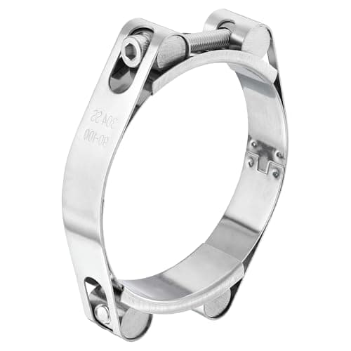 Image of sourcing map T-Bolt Hose Clamp, 304 Stainless Steel Intake Soft Hose, Clamp Range 90-100mm for 3.94" Hose ID, T-Clamps for Automotive, Intercooler, Radiator, Silver