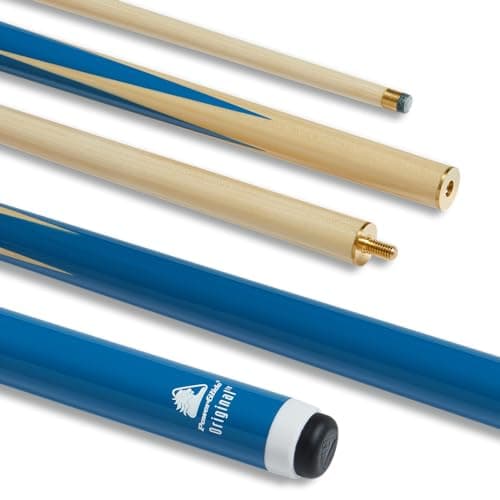 Image of POWERGLIDE Snooker Pool or Billiard Cue Stick | Original 2-Piece | Poplar Shaft with Painted Hardwood Butt | Full Size 57" | 10mm Tip | Blue