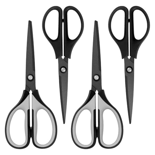Image of Uaugulft Scissors, Stainless Steel Professional Multi-Purpose Scissors with with Titanium Coated Blades, Soft Grip Handle, Grey Black/All Black, 4 Pieces Set