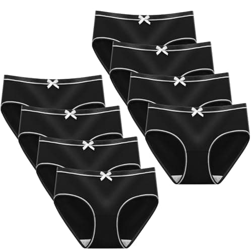Image of AYBUY 8 Pack Teen Girls Knickers, Soft Underwear Comfy Briefs Underpants Essential Elastic Panties, Plain Knicker for Age 8-18 Girls and Women(L, Black