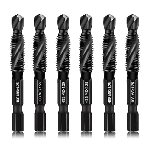 Image of 6 Packs M8 Drill & Tap Bit Set, Combination Screw Tapping Threading Tools in Size M8*1.25 with Anti-rust Black Coating, 6mm Hex Shank and Storage Case