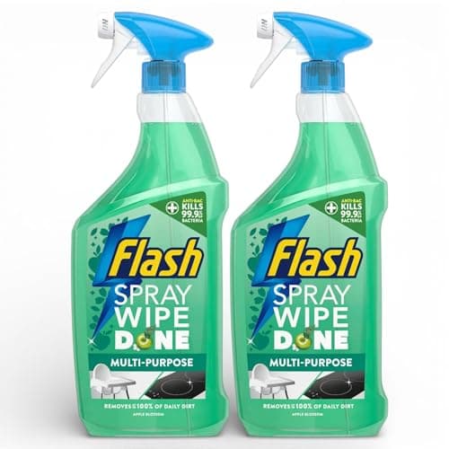 Image of 2 X 800ml Flash Spray Wipe Done ANTI-BAC APPLE BLOSSOM Multi-Purpose Cleaning Spray - Powerful Surface Cleaner, Antibacterial, Grease Remover & Fresh Apple Blossom Scent