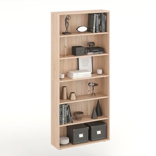 Image of Komto Oak Bookcase Tall - 6-Tier Book Shelf Unit Freestanding, Ideal for Storage in Living Room, Bedroom or Home Office | Lumo 80 x 180 x 24 cm