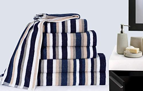 Image of Royal Victorian Pure100% Cotton Stripe Quality 550 GSM Bath Towel, Bath Sheet and Bale Sets (Blue, 2x Hand Towel)