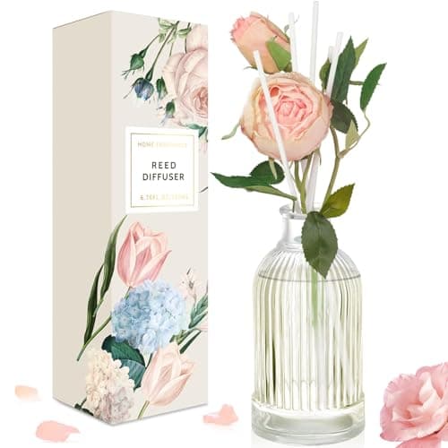 Image of Scent-Hi Scented Oil Reed Diffuser - Long Lasting Sandalwood and Rose Fragrance with 6 Fiber Sticks, Elegant Glass Bottle for Home Decor - 200ml Aromatherapy Diffuser for Bedroom, Office, Bathroom