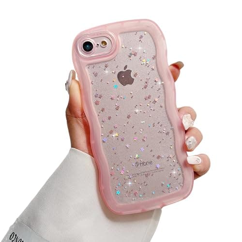 Image of ZTUOK Compatible with iPhone 6/6S Case for Girls Women,Cute Clear Sparkly Bling Star Design Curly Simple Wave Case Shockproof Protective Slim Soft TPU Glitter Cover for iPhone 6/6s-Pink