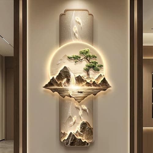 Image of 3D Wall Art Decor with LED Light, Oriental Landscape Painting for Modern Home, Office, and Bedroom Decoration